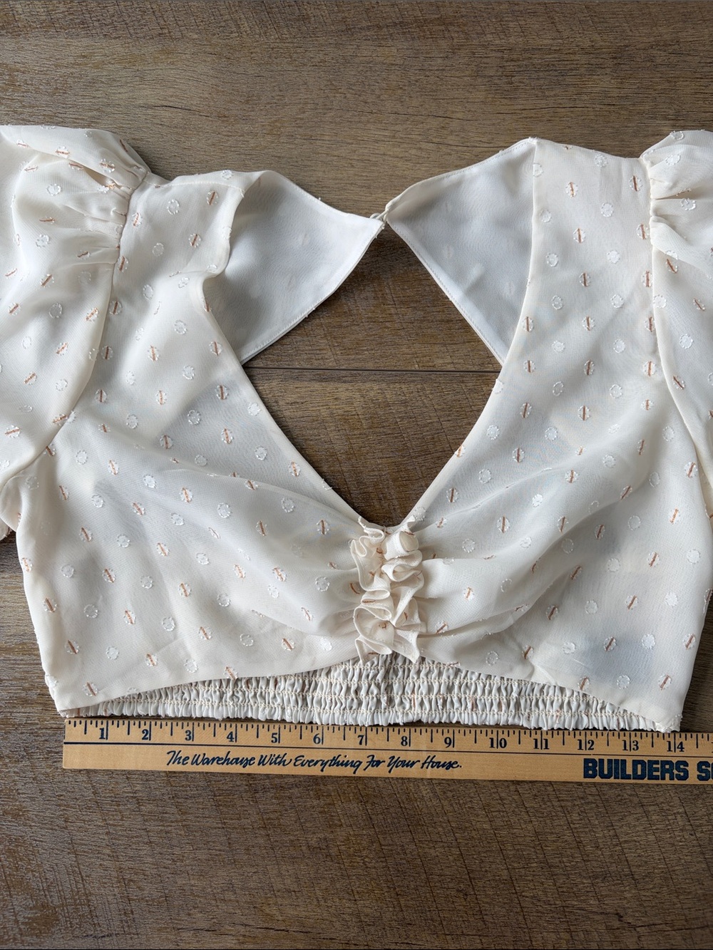 AFRM M Ivory Puff Sleeve Crop Top Gold Detail Open Back Romantic Boho - Picture 7 of 10